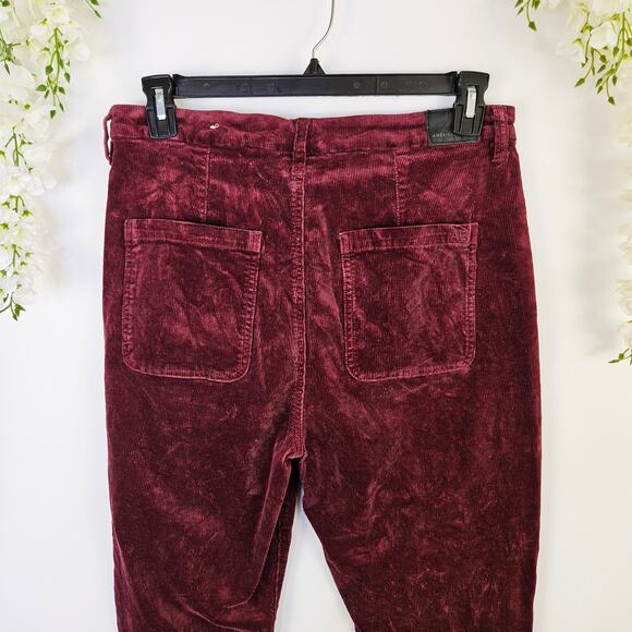 American Eagle Super Stretch High Rise Corduroy Pants Sz 12 Burgundy Button Fly - Picture 5 of 12